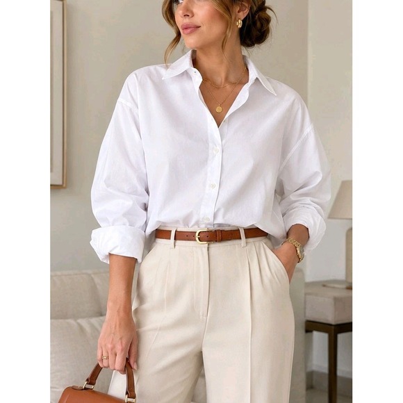 Esmara Tops - NWT Esmara White 100% Cotton Button Front Oversized Shirt Women's US 8 Medium